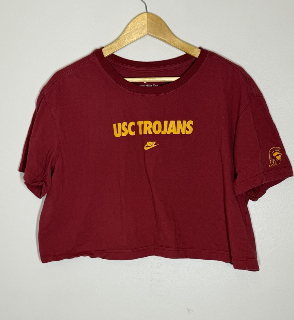Nike USC Trojans Cropped T Shirt Womens Large Loose Fit Crop Short Sleeve Tee